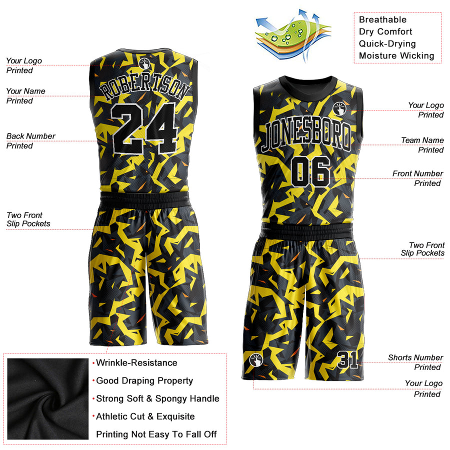 Custom Gold Black-White Round Neck Sublimation Basketball Suit Jersey