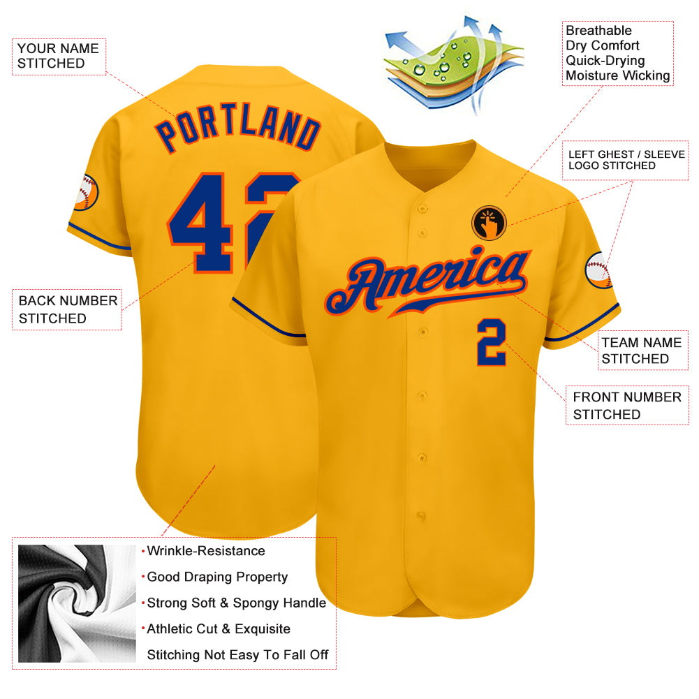 Custom Gold Royal-Orange Authentic Baseball Jersey