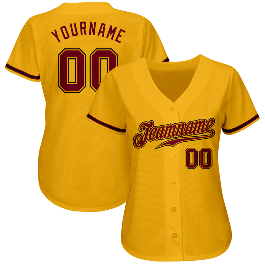 Custom Gold Crimson-Black Authentic Baseball Jersey