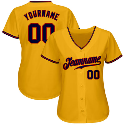 Custom Gold Navy-Red Authentic Baseball Jersey