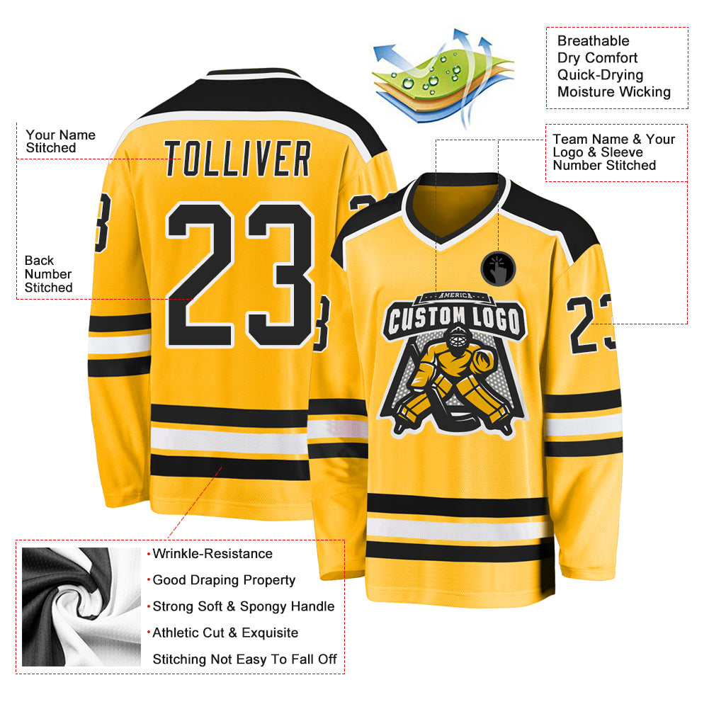 Custom Gold Black-White Hockey Jersey