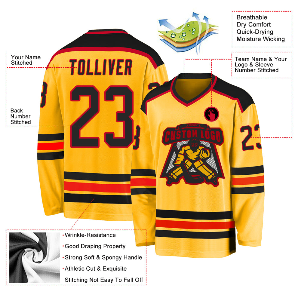 Custom Gold Black-Red Hockey Jersey