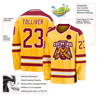 Custom Gold Maroon-White Hockey Jersey