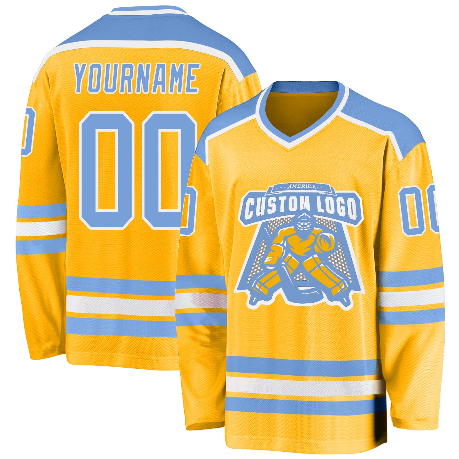 Custom Gold Hockey Jersey Light Blue-White - FansIdea