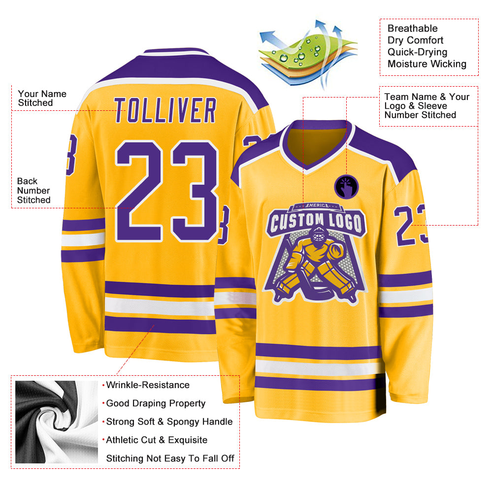 Custom Gold Purple-White Hockey Jersey