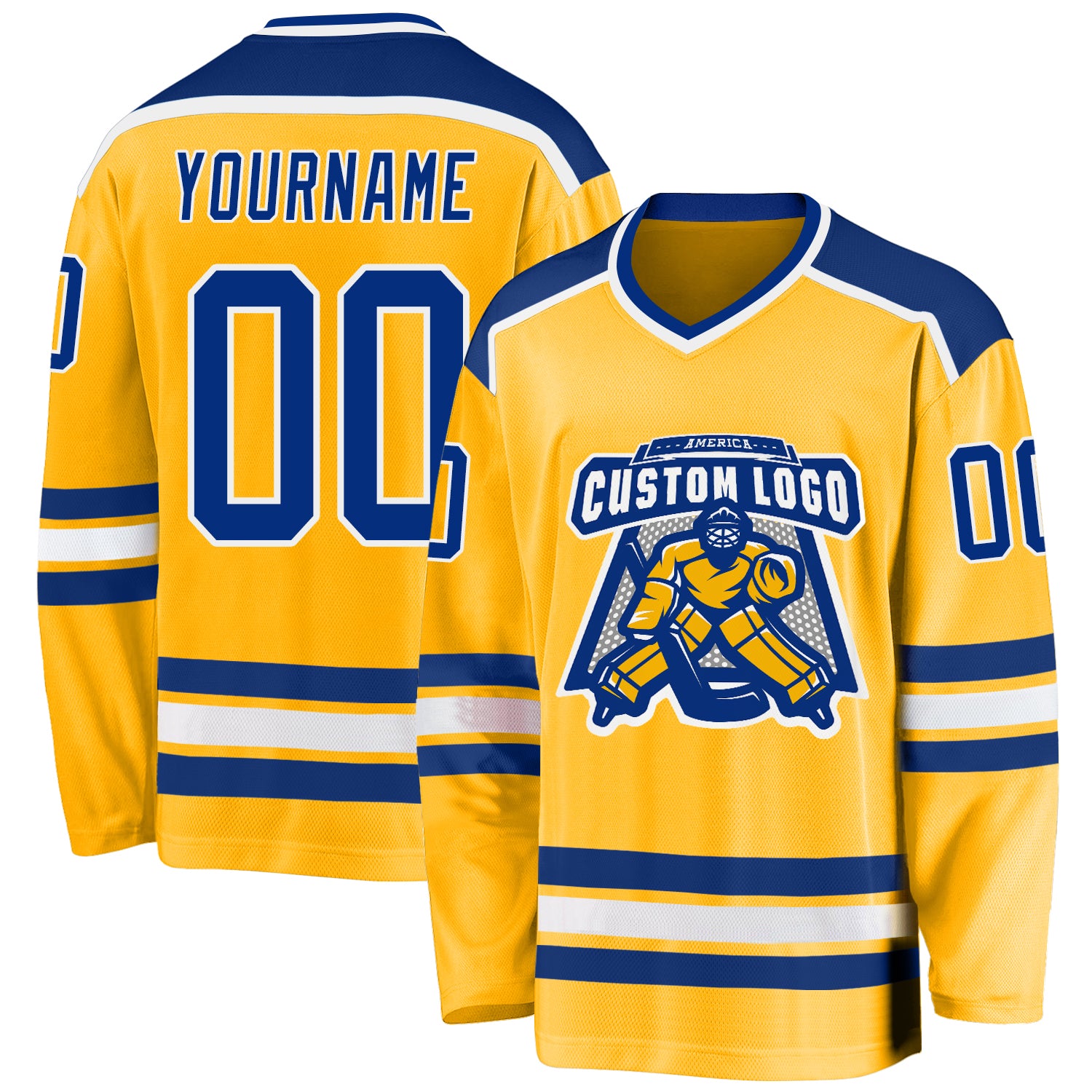 Custom Gold Royal-White Hockey Jersey