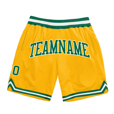 Custom Gold Kelly Green-White Authentic Throwback Basketball Shorts