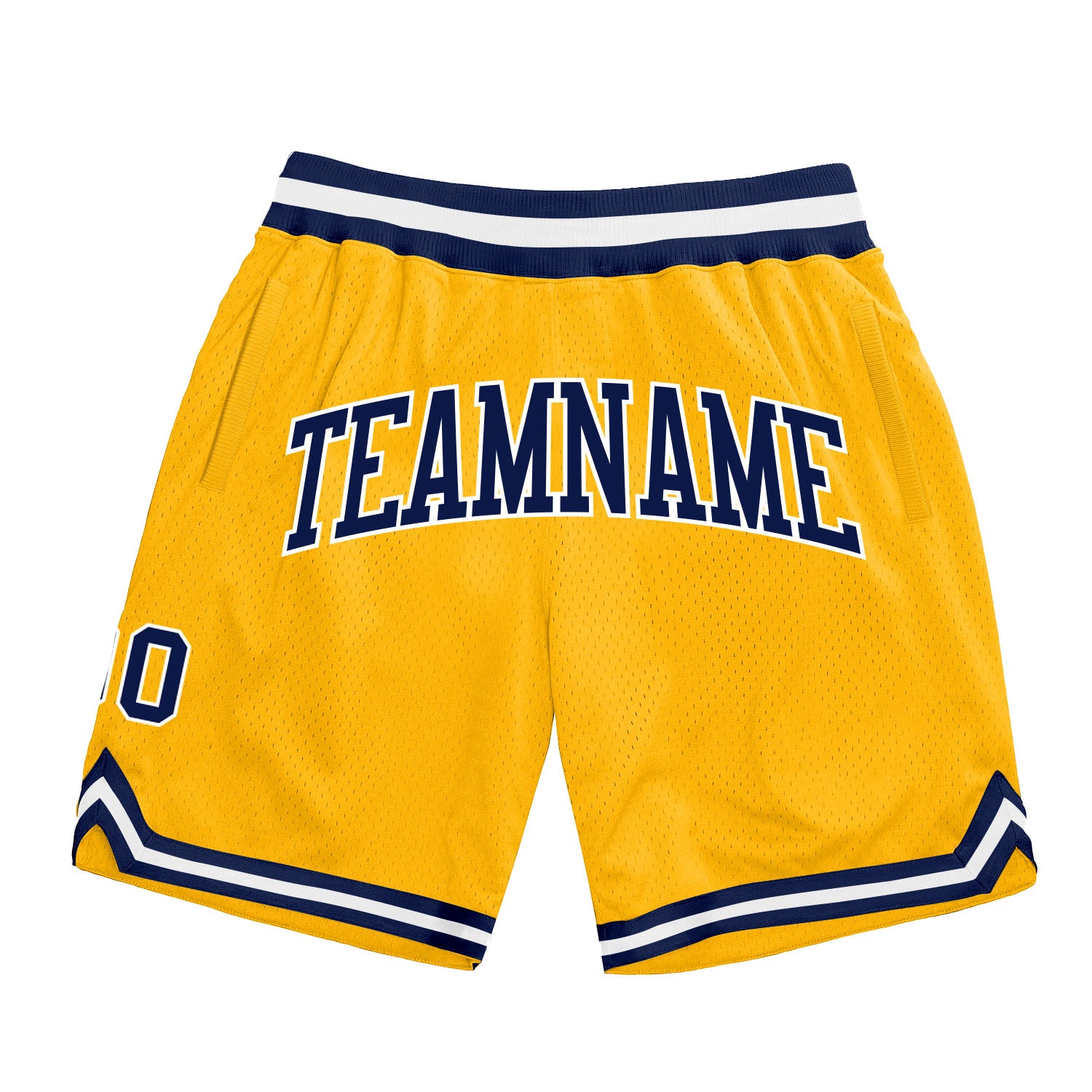 Custom Gold Navy-White Authentic Throwback Basketball Shorts