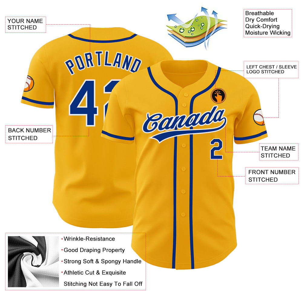 Custom Gold Royal-White Authentic Baseball Jersey