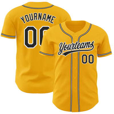 Custom Gold Black-White Authentic Baseball Jersey