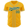 Custom Gold Green-White Authentic Baseball Jersey