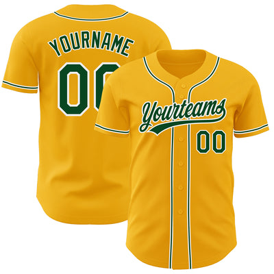 Custom Gold Green-White Authentic Baseball Jersey