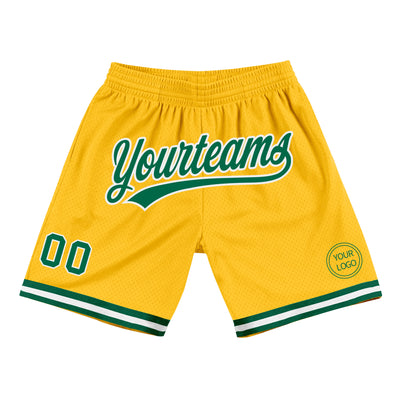 Custom Gold Kelly Green-White Authentic Throwback Basketball Shorts