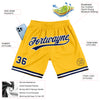 Custom Gold Navy-White Authentic Throwback Basketball Shorts