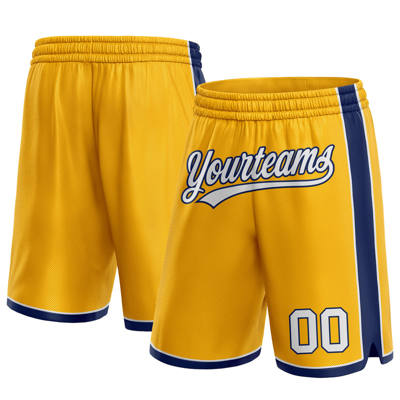 Custom Gold Basketball Shorts White-Navy Authentic - FansIdea