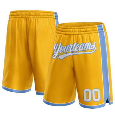 Custom Gold White-Light Blue Authentic Basketball Shorts