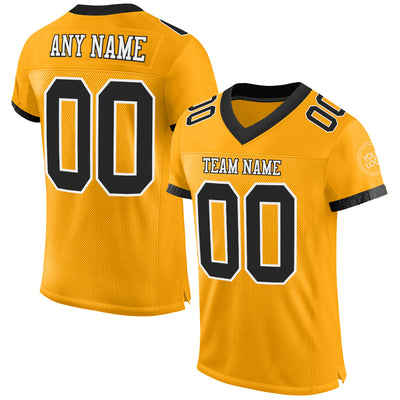 Custom Gold Black-White Mesh Authentic Football Jersey