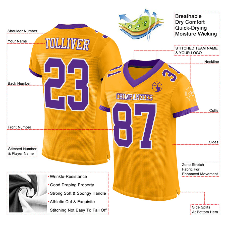 Custom White Purple-Orange Mesh Authentic Football Jersey Discount