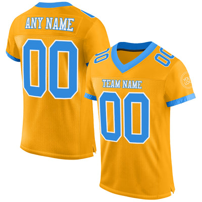 Custom Gold Powder Blue-White Mesh Authentic Football Jersey