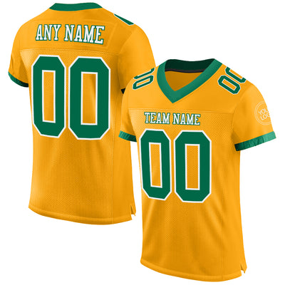 Custom Gold Kelly Green-White Mesh Authentic Football Jersey