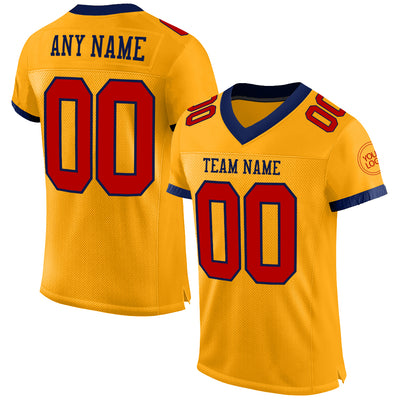 Custom Gold Red-Navy Mesh Authentic Football Jersey