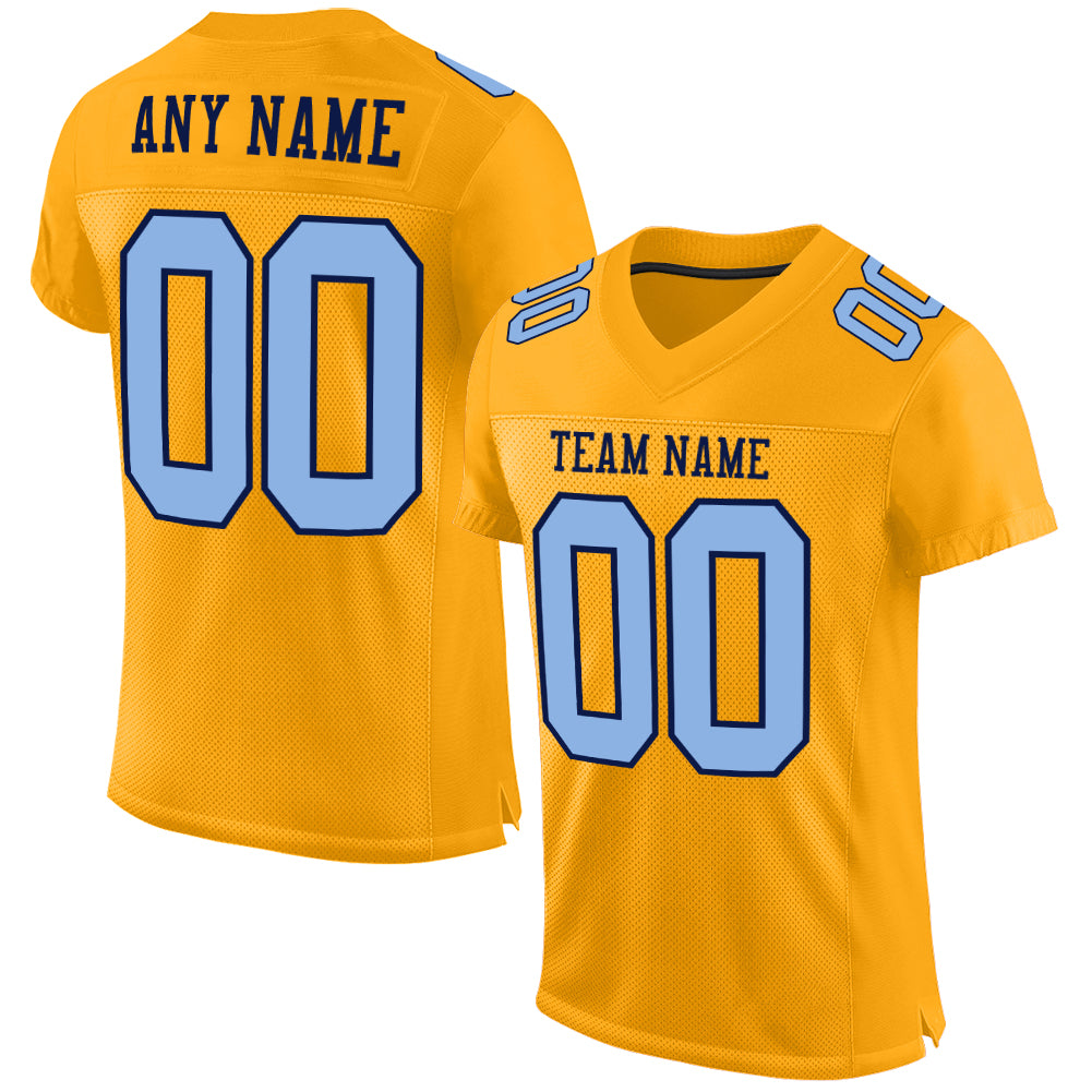 Custom Navy Gold-Orange Mesh Authentic Football Jersey