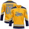 Custom Gold Light Blue-Navy Hockey Lace Neck Jersey