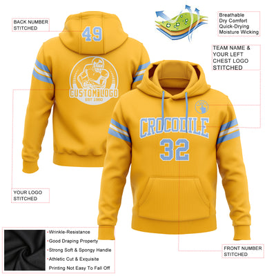 Custom Stitched Gold Light Blue-White Football Pullover Sweatshirt Hoodie