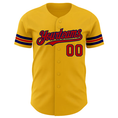 Custom Gold Red-Navy Authentic Baseball Jersey