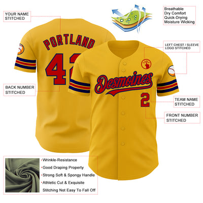 Custom Gold Red-Navy Authentic Baseball Jersey