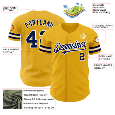 Custom Gold Navy-White Authentic Baseball Jersey