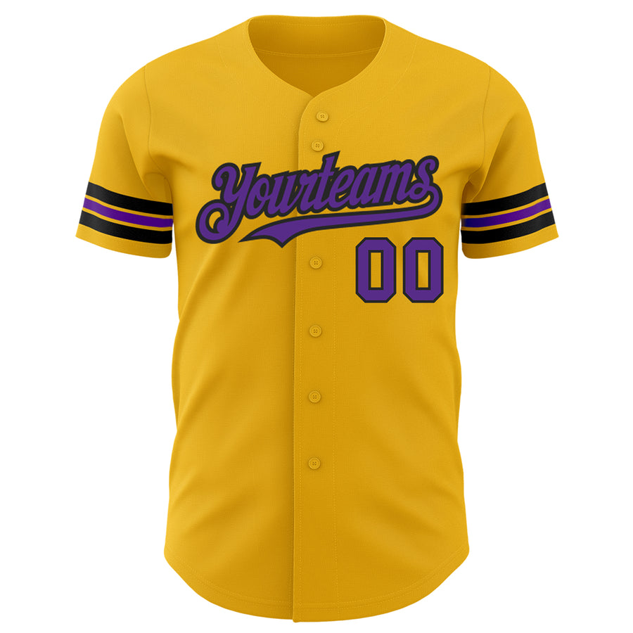 Custom Gold Purple-Black Authentic Baseball Jersey