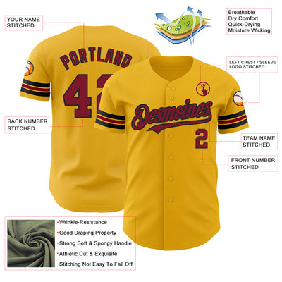 Custom Gold Crimson-Black Authentic Baseball Jersey