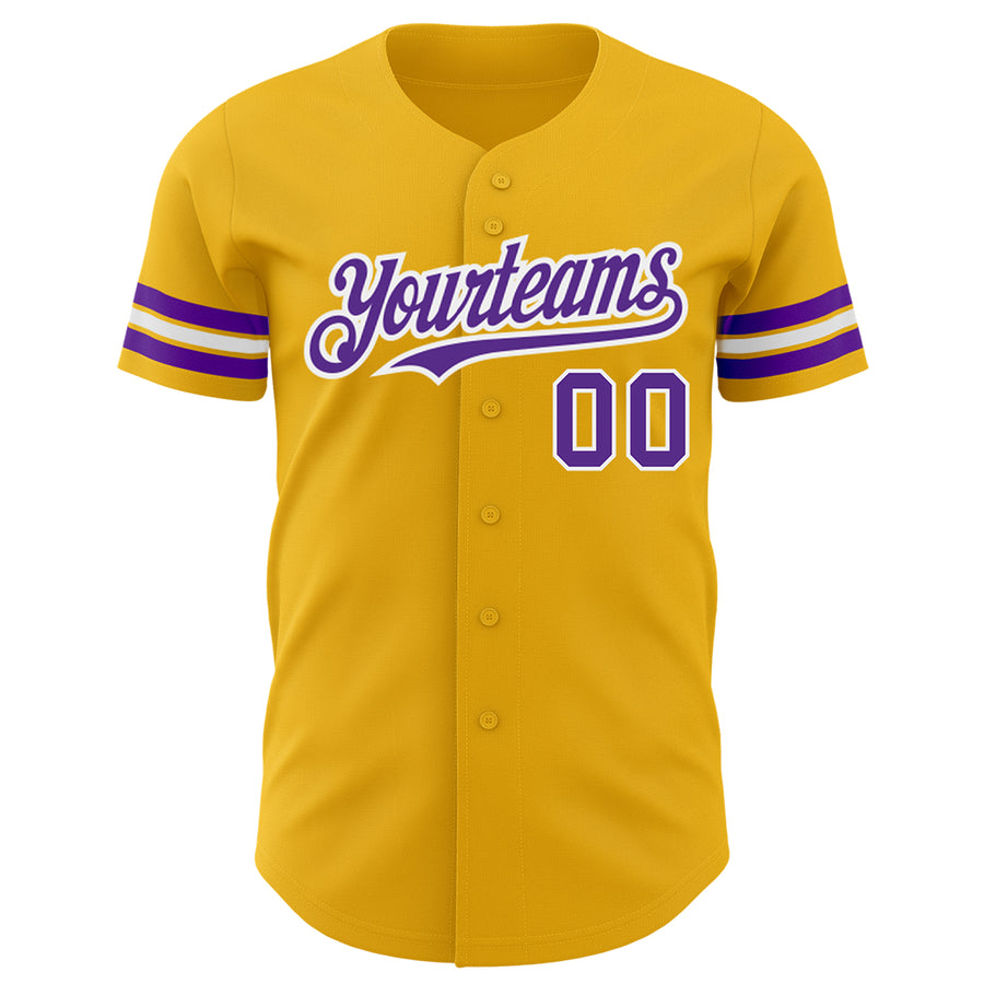 Custom Gold Purple-White Authentic Baseball Jersey