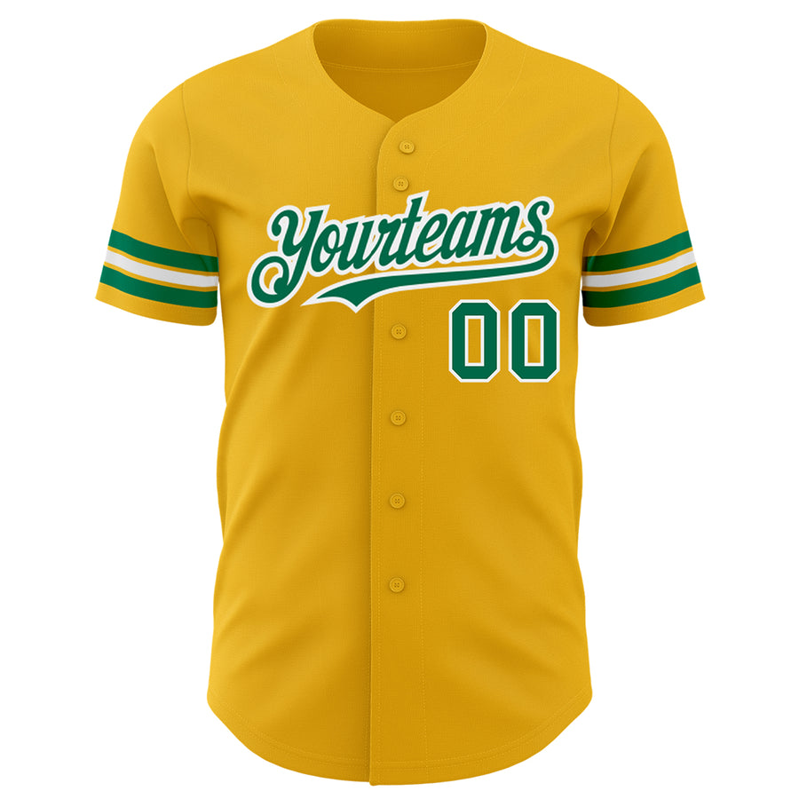 Custom Gold Kelly Green-White Authentic Baseball Jersey