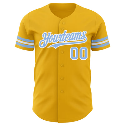 Custom Gold Light Blue-White Authentic Baseball Jersey