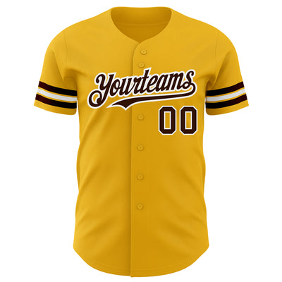 Custom Gold Brown-White Authentic Baseball Jersey