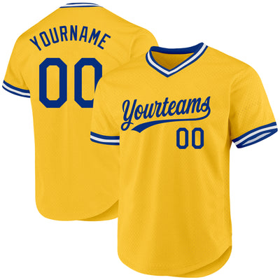 Custom Gold Royal-White Authentic Throwback Baseball Jersey