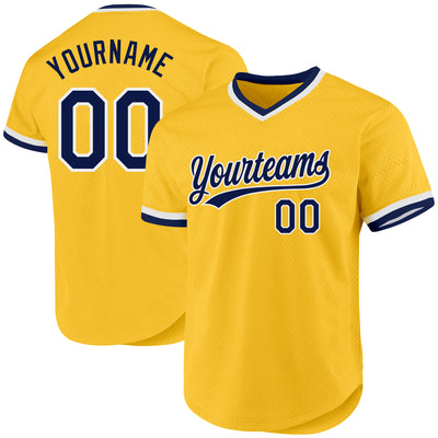 Custom Gold Navy-White Authentic Throwback Baseball Jersey