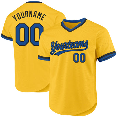 Custom Gold Blue-Black Authentic Throwback Baseball Jersey