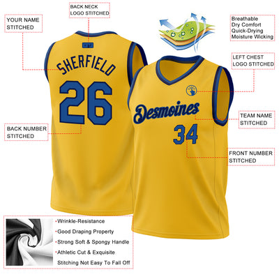 Custom Gold Blue-Navy Authentic Throwback Basketball Jersey