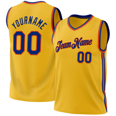 Custom Gold Royal-Orange Authentic Throwback Basketball Jersey