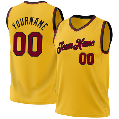 Custom Gold Maroon-Black Authentic Throwback Basketball Jersey