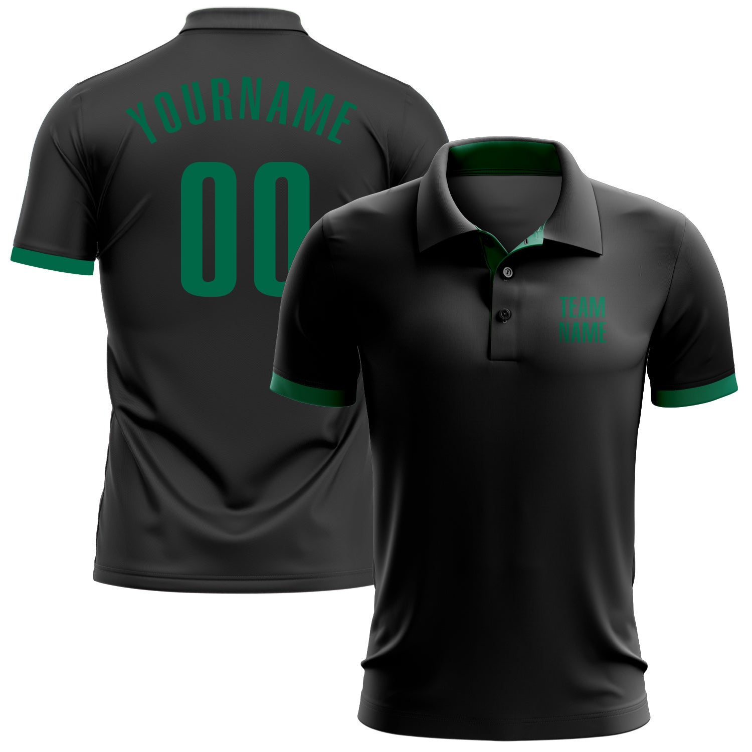 Custom Black Golf Polo Shirt Kelly Green Performance FansIdea