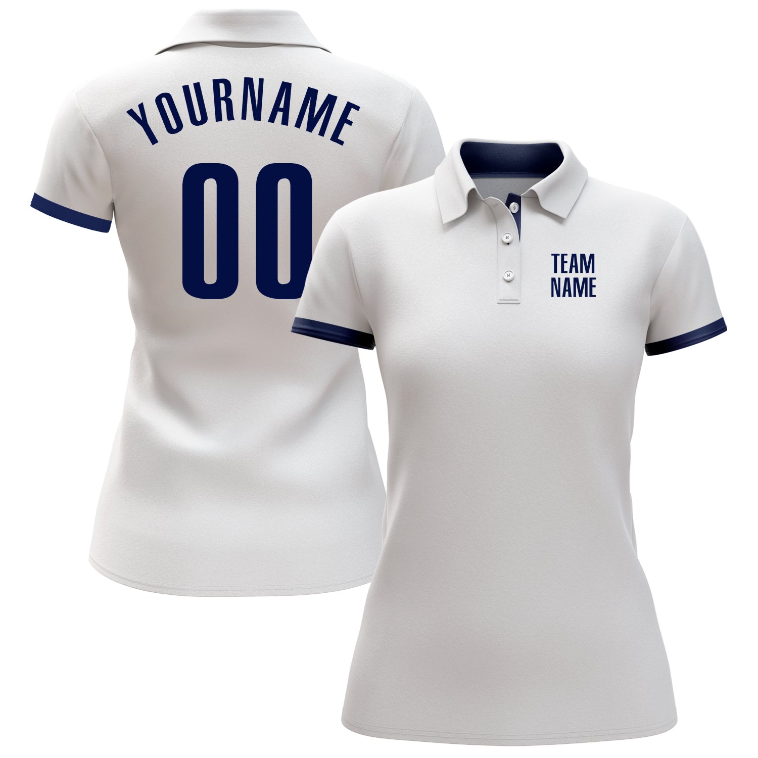 Custom White Navy Performance Golf Polo Shirt