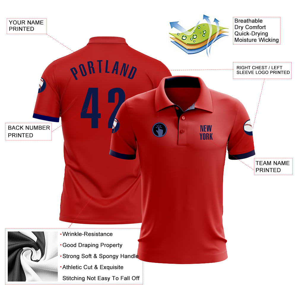 Custom Red Navy Performance Golf Polo Shirt