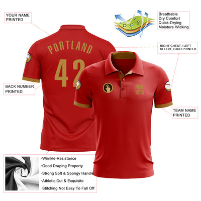 Custom Red Old Gold Performance Golf Polo Shirt