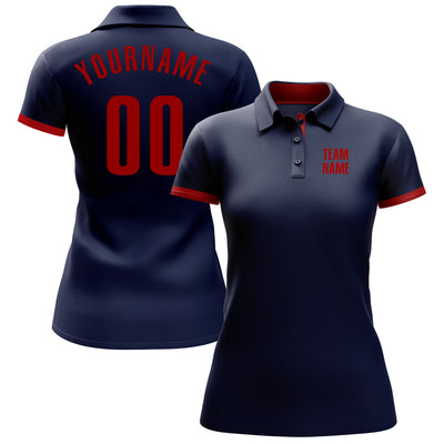 Custom Navy Red Performance Golf Polo Shirt