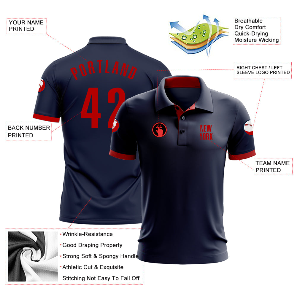 Custom Navy Red Performance Golf Polo Shirt