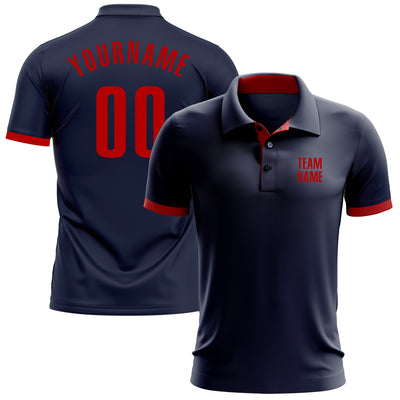 Custom Navy Red Performance Golf Polo Shirt